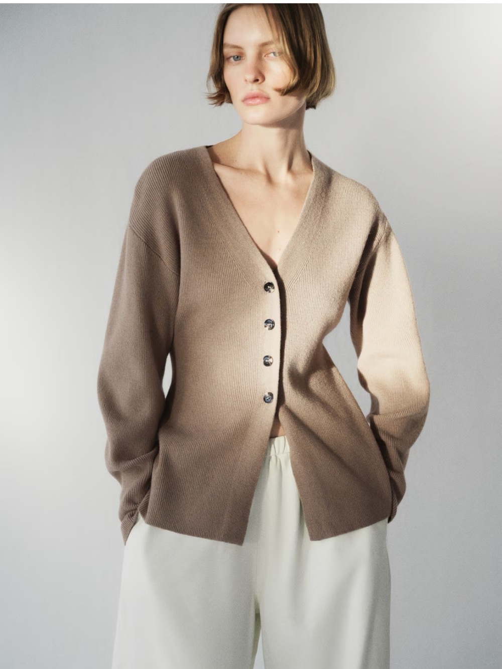 H&M | Taupe V-Neck Button Cardigan Sweater